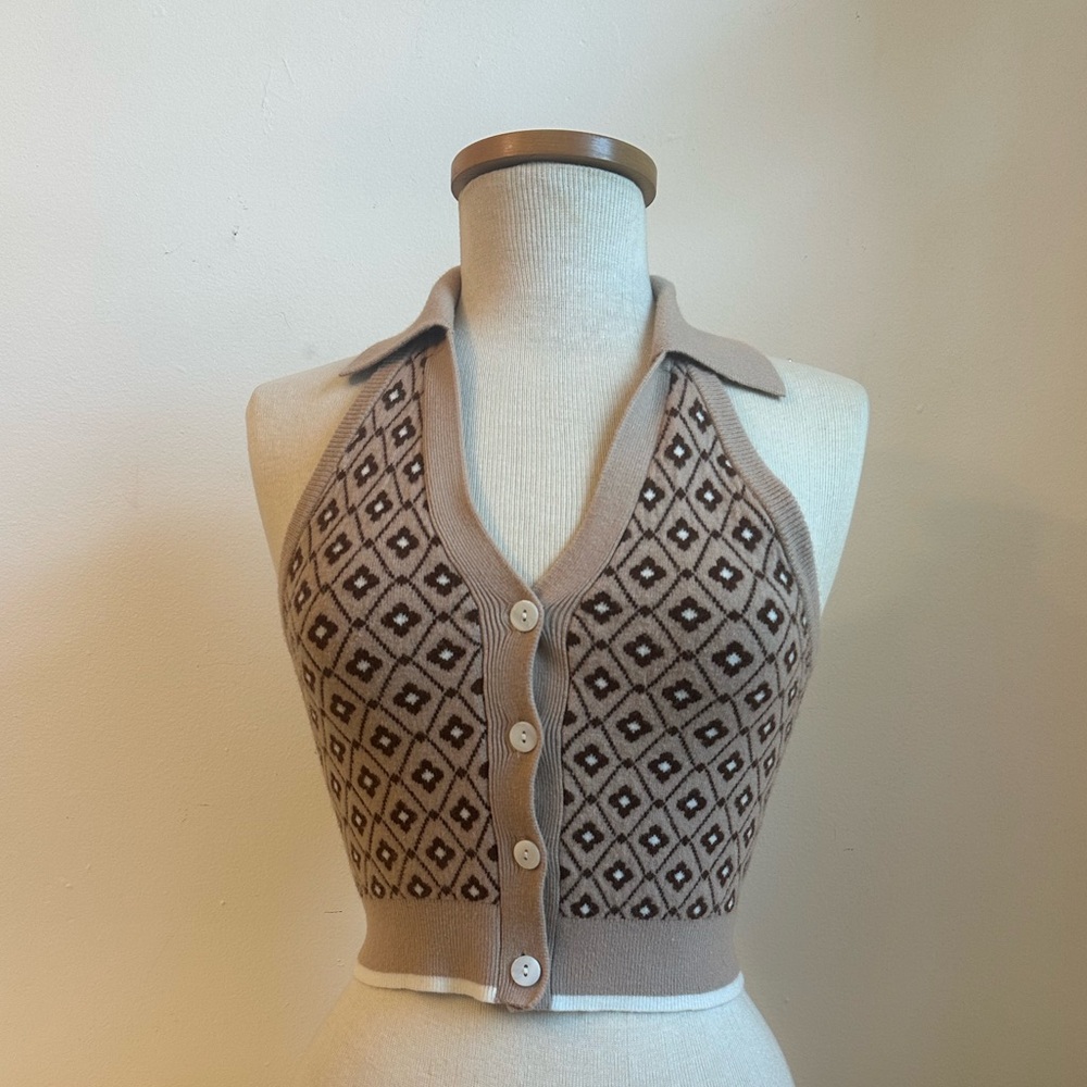 Blush Tan and Brown Patterned Crop Top